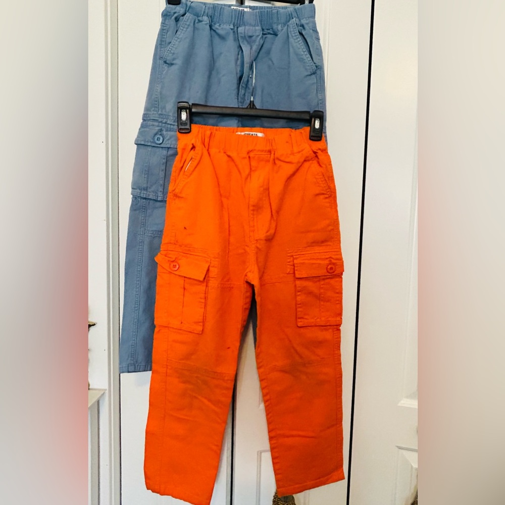 2 pant’s boys Bright Orange  and gray Cargo Pants size 7-8